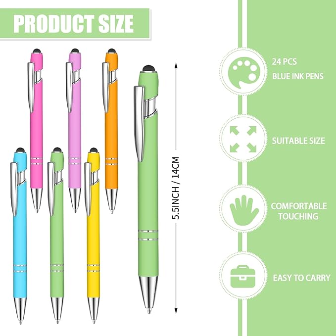 24 Pcs Blue Ink Ballpoint Pen with Stylus Tip 2 in 1 Ballpoint Pen 1.0 mm Blue Ink Metal Stylus Pen for Touch Screens Coworkers, Family, Colleagues, Office (pink colour)