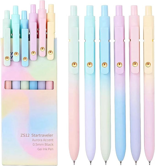 ITAWIXS Gel Pens, 6 Pcs 0.5mm Quick Dry Black Ink Pens Fine Point Smooth Writing Pens, Cute Office School Supplies Gifts for Women