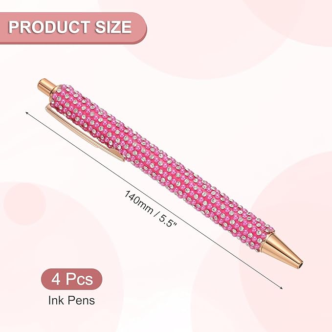 PATIKIL Rhinestone Metal Ballpoint Pen, 4 Pack Crystal Pearl Pens Black Ink 1.0mm Point Sparkly for Women Gift Office Note Taking Journaling, Rose Red