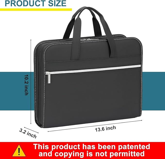 SEEKIND PU Leather Accordion File Organizer with Handle & Strap，12 Pockets Expanding File Folder with Zipper & Labels，Portable Document Organizer File for Letter A4 Files