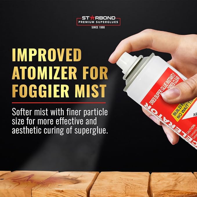 STARBOND Premium Grade Cyanoacrylate (CA) Super Glue, Black (2 oz) and Brown (2 oz) Medium-Thick Viscosity Knot Filler and Aerosol Accelerator (6 oz) Bundle for Woodworking, Woodturning, Carpentry