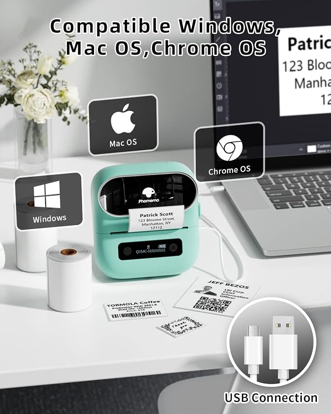Phomemo M220 Label Maker, New Flagship 3.14 Inch Bluetooth Thermal Label Printer for Barcode, Address, Labeling, Mailing, File Folder, Portable Maker Easy to Use, Support with Smart Phone&PC