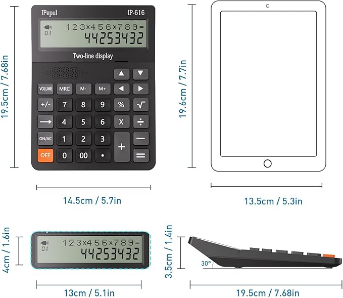Calculators Desktop, Desk Calculator with Large 2 Line Display, Talking Basic Calculator with Big Button & Adjustable Volume, 4 Function Calculators for Business, Students, Office Supplies(Black)