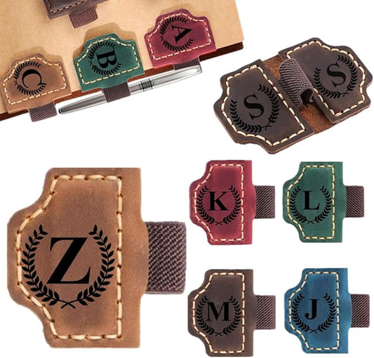 Custom Bookmark with Pen Holder with 26 Letters Personalized Magnetic Leather Book Mark, Customized Name Book Marker Clip with Initial for Men Women, Gifts for Book Lovers, Readers, (Brown, Z)