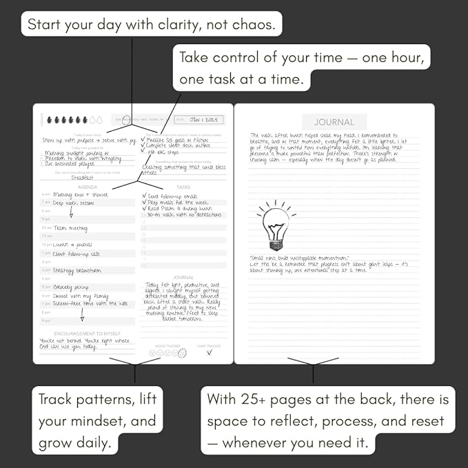 Pland Studio 90-Day Planner – Undated Daily Goal Journal for Men & Women | Charcoal Onyx Hardcover with Habit Tracker, Vision Board, Gratitude Prompts & Flat Lay Binding | Productivity & Mindfulness Notebook