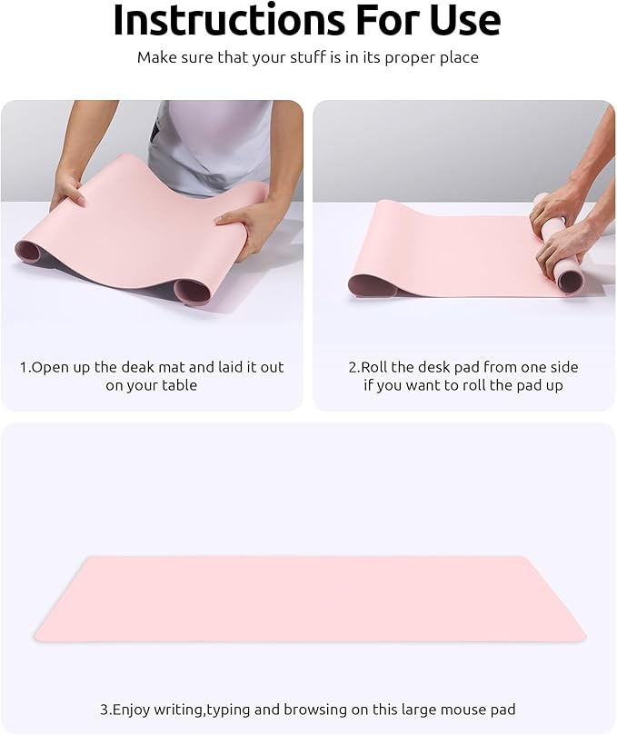 YSAGi Leather Desk Protector, Office Mat, Large Mouse Mat, Non-Slip PU Leather Blotter, Laptop Pad, Waterproof Writing Pad for Office and Home (Light Pink, 23.6" x 13.8")