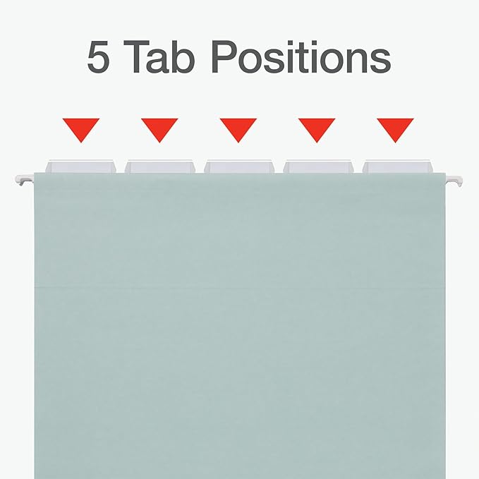 Pendaflex Hanging File Folders, Letter Size, Assorted Colors for Home, Office Filing Cabinet, 1/5-Cut Adjustable Tabs, 25 Per Box (81698)