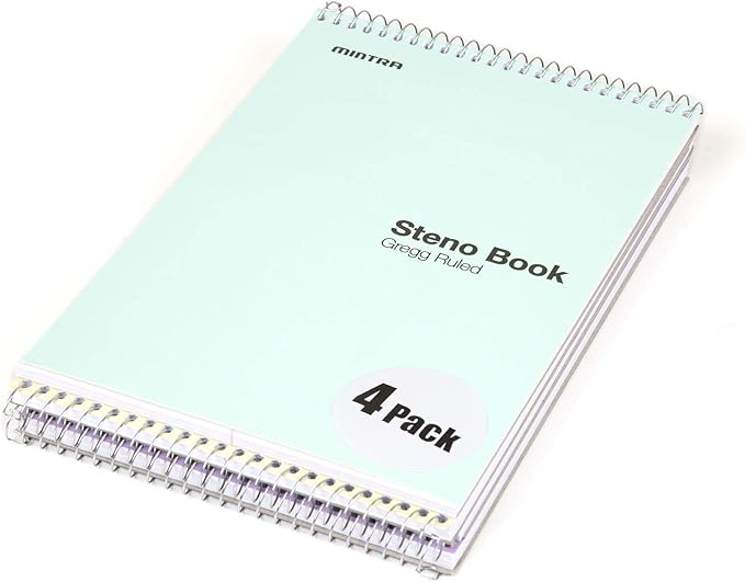 Mintra Office Steno Book - (Pastel Colors, 4 Pads/Pack, Gregg Ruled) - 6inx9in, 70 Sheets, Notebook for writing notes in school, university, college, work, office