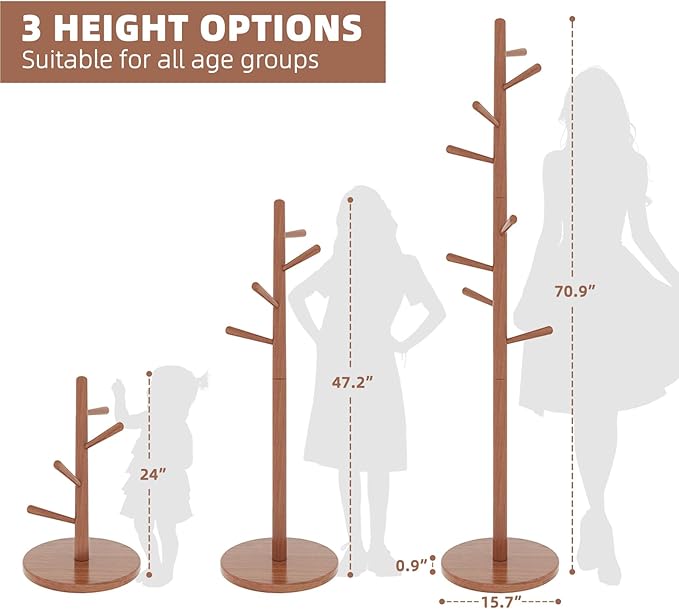 Uniclinens Coat Rack Freestanding Solid Wood Coat Tree Standing with 8 Hooks, Coat Rack Stand Creative Tree Branch-Look (Teak)