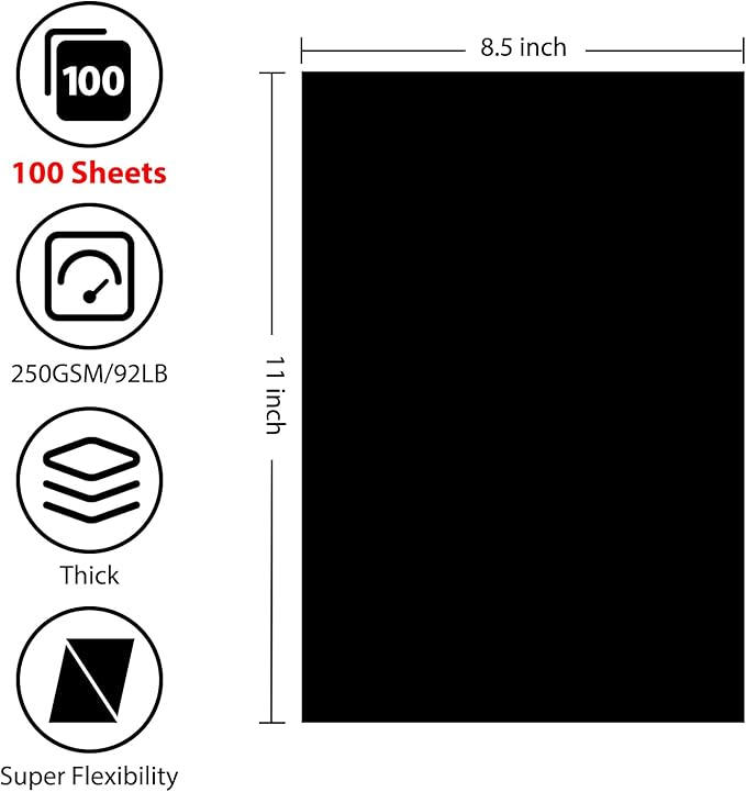 OcePor 100 Sheets Black Cardstock 8.5” x 11”, 92lb/250gsm Black Card Stock, Thick Card Stock Paper, Heavy Cardstock Paper for Printer, Resume, Scrapbooks, Art, Crafts, Business Cards