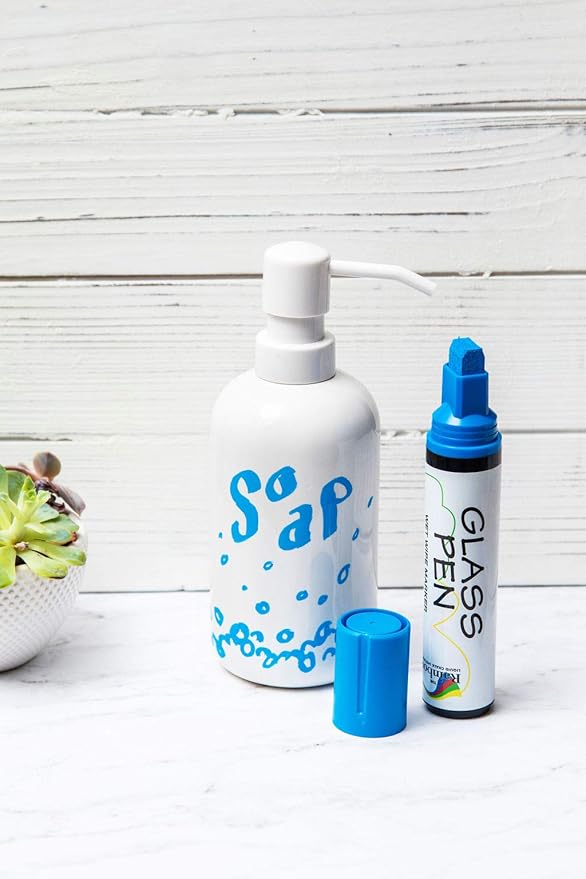 Glass Pen Window Marker: Liquid Chalk Pens for Glass, Whiteboard Markers with Washable Paint - Graduation, Car Windows, Mirror Pen, Storefront, Wedding, Parade, Party & Holiday (Blue, Jumbo Tip)