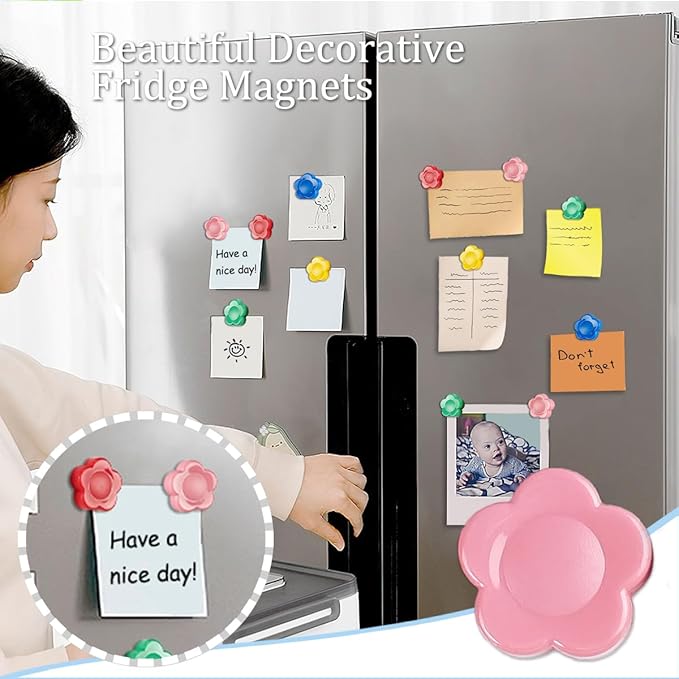 Qualsen Fridge Magnets, Flower Shape Cute Magnets for Fridge Magnet, Refrigerator, Small Magnet for Whiteboard for Kids,Locker, White Board, Kitchen, Office, Classroom (5 Colors)