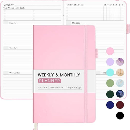 Undated Weekly Planner for 2025, Forvencer Simplified Weekly & Monthly Calendar Planner, Cute Daily Organizer Notebook, Agenda Journal to Track Goals & Tasks, Start Anytime, A5 Size, Pink
