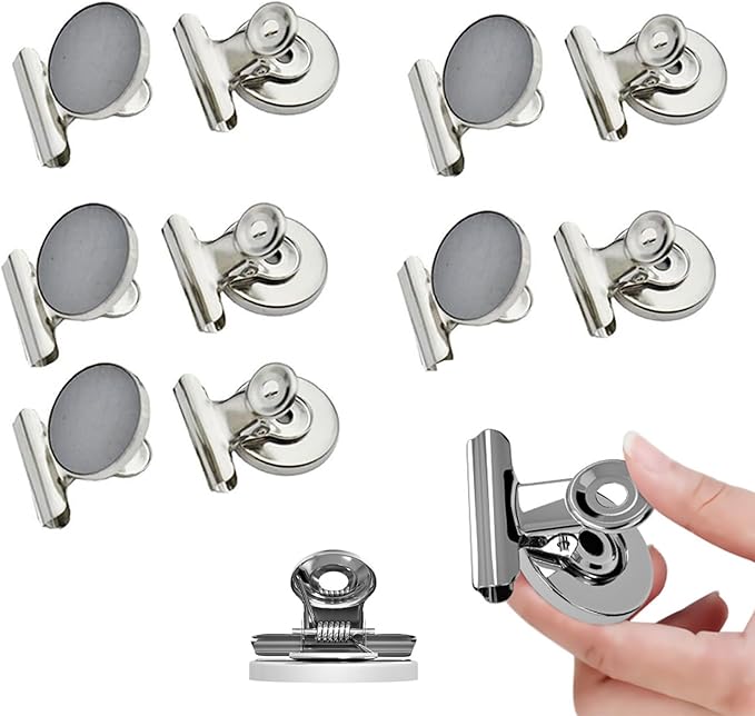 Strong Magnetic Clips, 10 Pack, 1.57 Inch, 40 mm, Sliver, Heavy Duty Refrigerator Magnet Clips, Large Clip Magnets, Office Supplies, Photo Displays