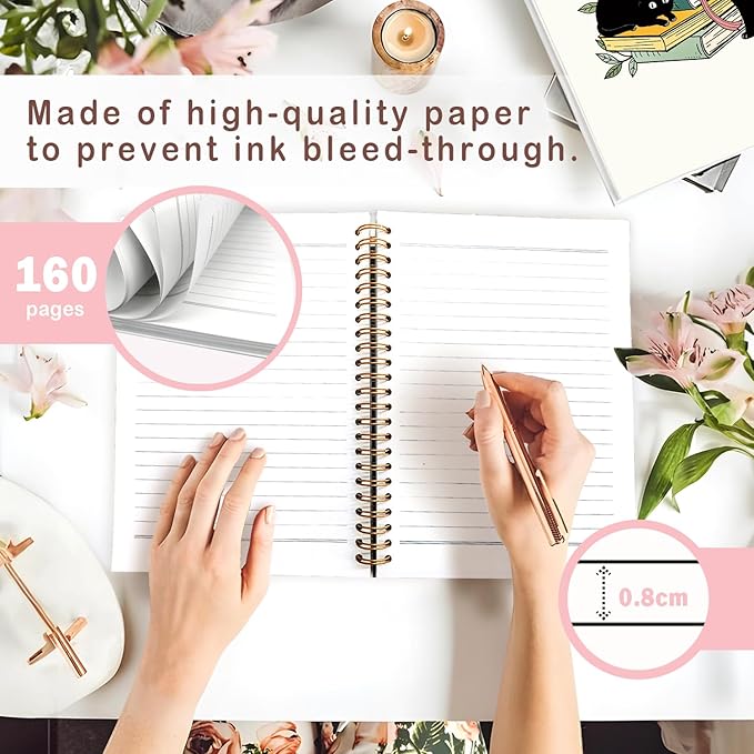 Lacama Black Cat Notebook Journal, Cute Cat Notebook Gifts for Women, Trendy Black Cat Spiral Notebooks, Gifts for Cat Lovers, Cat Stationary, Cat Notepad, School Supplies, Office Supplies 5.5x8.3