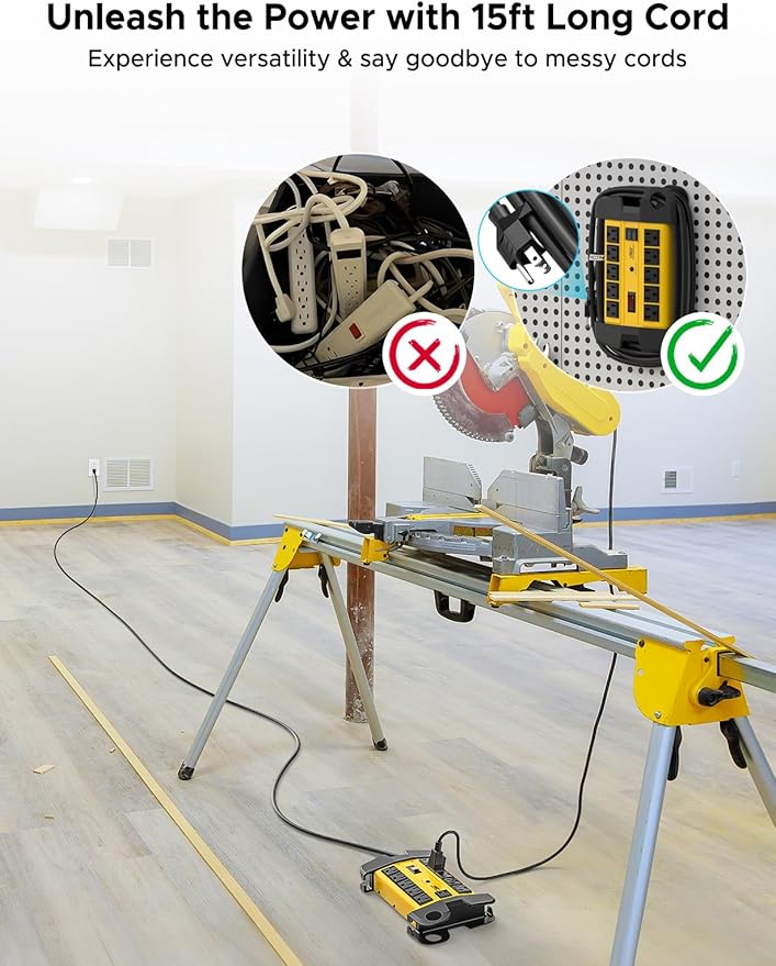 CRST Heavy Duty Power Strip with USB (3.1A),10-Outlet Metal Surge Protector Power Strip with 15FT Cord(2800J),15A Circuit Breaker, Wall Mount, ETL Listed