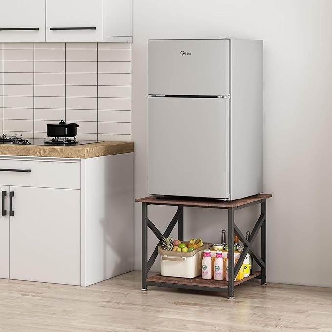 Large Printer Stand, 23.6 x 23.6 x 22.6 Inches Square Printer Table with Storage Shelf, 2 Tier Rolling Printer Cart with Industrial Wheels for Home Office - Rustic Brown