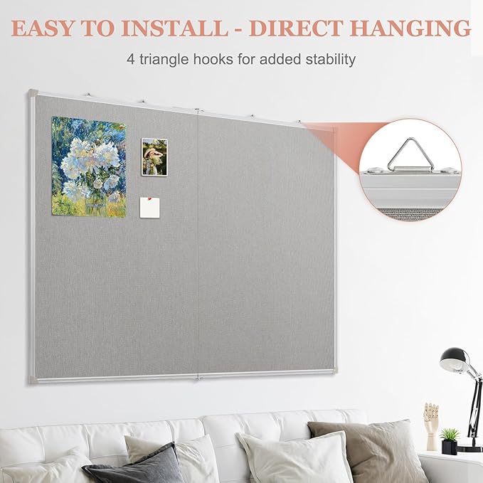 Double-Sided Large Cork Board with Linen, 48" x 36" Foldable Hanging Aluminum Framed Bulletin Board, Vision Board Pin Board Corkboards for Walls, Office, School Decor, 20 Pushpins