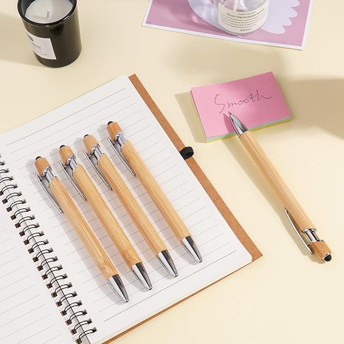 Personalized Pen Customizable Bamboo Pen with Stylus -Customizable Text Logo Name Ballpoint Pens with Black Ink-Personalized Gift Ideas for School Back Day Office Business Home(20 Count/Pack)