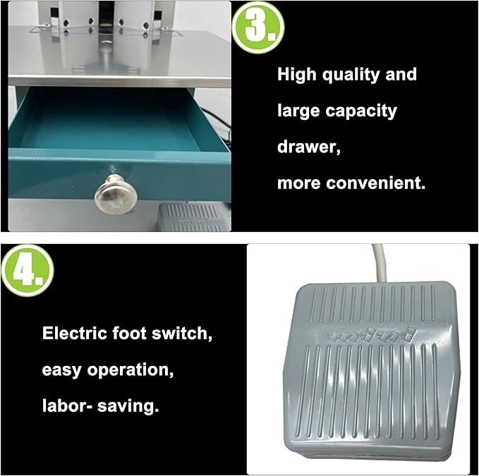 Electric Corner Rounder Desktop Paper Corner Rounding Cutter with Paper Drawer Foot Pedal Switch Semi-Automatic Book Fillet Cutter Machine Cutting Angle R3-R10 7PCS Cutting Dies 110V