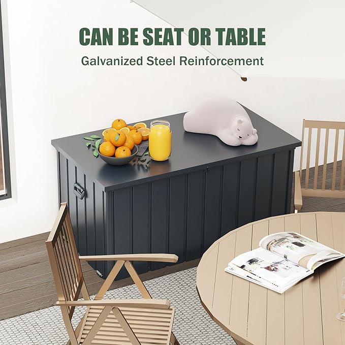 Domi Deck Box 200 Gallon, Waterproof Lockable Steel Outdoor Storage Container for Outside Cushions, Garden Tools and Pools Equipment(Gray)