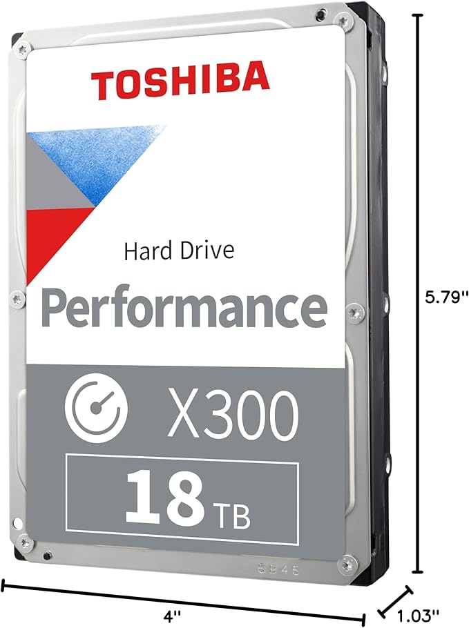 Toshiba X300 18TB Performance & Gaming 3.5-Inch Internal Hard Drive - CMR SATA 6 Gb/s 7200 RPM 512 MB Cache - HDWR51JXZSTA