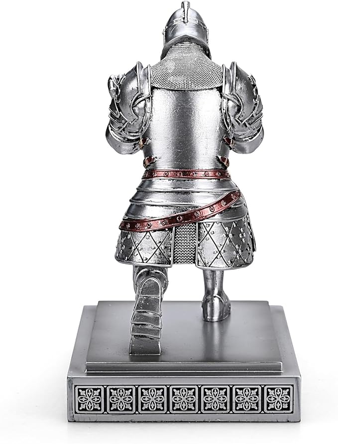 King's Guard Knight Pen Holder Pen Stand Desk Organizers and Accessories Resin Pencil Holder as Gift for Office and Home (Silver)