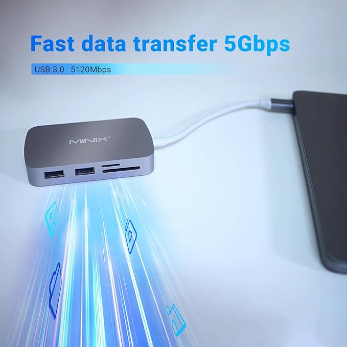 MINIX USB C Adapter, 7 in 1 USB C Hub Muliport Adapter 4K HDMI,Gigabit Ethernet, 2 USB 3.0, 100W PD Charging, SD/TF Card Reader, Compatible with MacBook Pro/Air, iPad Air/Pro, iMac, Laptop, PC