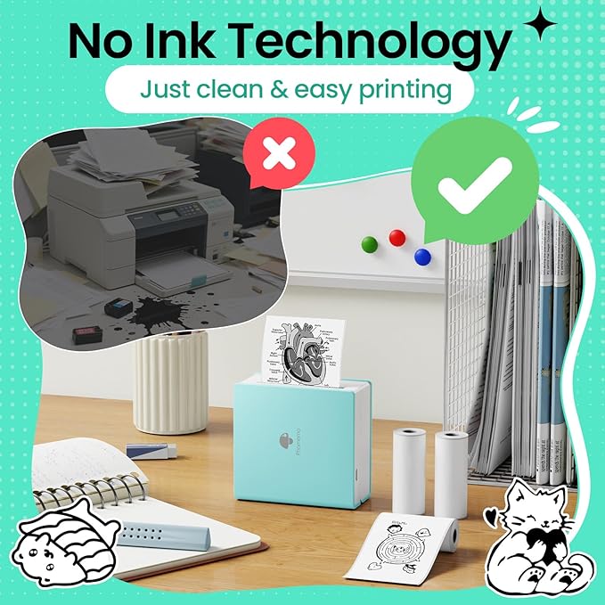 Phomemo Mini Sticker Printer- Mini Printer Sticker Maker Machine M02, Print Pods Suitable for Student Name Label, Study Notes, Creative DIY, Diaries, Portable Thermal Printer for School/Home/Office