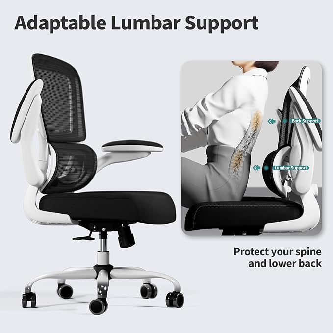 TRALT Office Chair - Ergonomic Desk Chair with Adjustable Lumbar Support, Mesh Computer Chair, Executive Chairs for Home Office Comfortable Lumbar Support (White+Black)