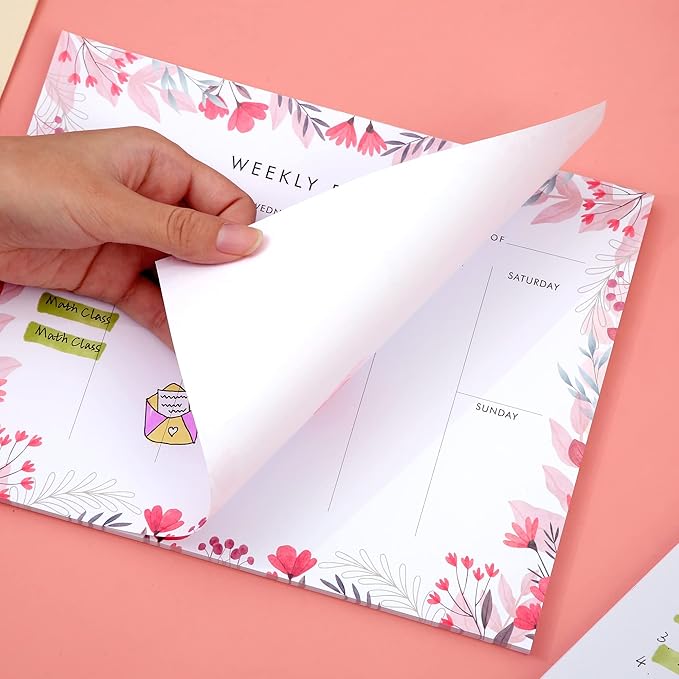 Weekly Planner Notepad Tear Off Set of 2 Weekly Calendar Pad 52 Undated To Do List Notepad Desk Planning Pads Productivity Tracker for Work School Home Goals Notes Schedule Ideas, Floral Pink