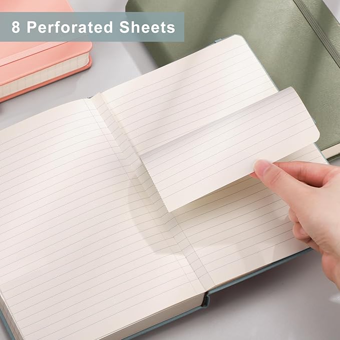 EMSHOI A5 Lined Journal Notebook - 120gsm Thick PU Leather Hardcover with Sticky Notes, 256 Numbered College Ruled Notebook for Work, School & Writing, 5.75" x 8.38" Dark Grey