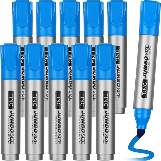 Fuutreo 10 Pack Jumbo Permanent Markers Bulk Large Chisel Tip Permanent Markers Quick Drying Waterproof Big Huge Poster Pens for Office, Logistics Company and More(Lake Blue)