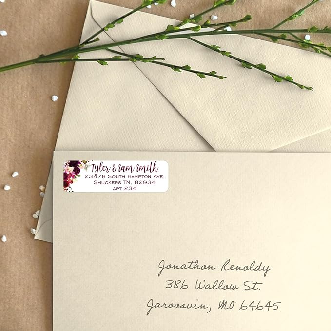 Fall Floral Rolled Address Labels / 250 Personalized Return Address Labels/Designer Address Stickers in Elegant Plastic Dispenser