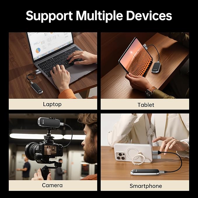 PHIXERO P10PRO External NVMe SSD 2TB, Up to 1050MB/s, USB 3.2 Gen2, Includes 2-in-1 USB C Cable, Portable Hard Drive for iPhone 15+/Android/Windows/Mac, Black