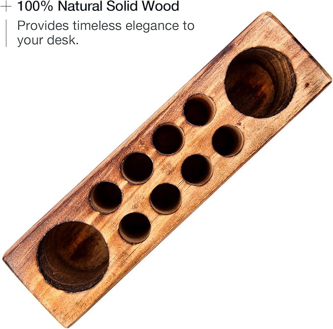 Solid Pine Wood Pen Holder for Desk – Fountain Pen Holder – Stylish Wooden Pencil Holder and Pen Desk Organizer