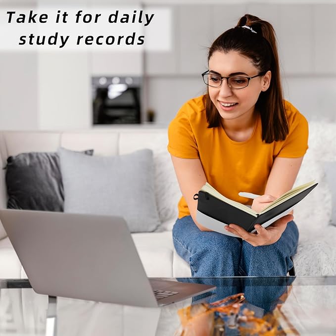 Coopay 6 Pack A5 Journal Notebook with 6 White Pens Bulk Classic Ruled Hardcover Leather Journal Set with Pen Holder for Men Women Writing Office Home School Business, 100GSM, 8.3” x 5.5” (Black)