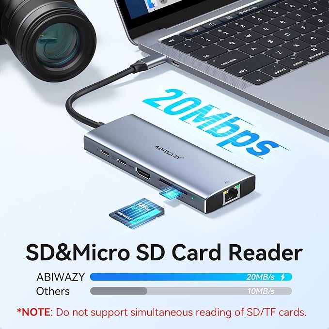 USB C Hub Adapter for MacBook Pro Air,10 in 1 USB C to USB HDMI Ethernet Hub Mac Dongle Accessories Converter for laptops (4K@60Hz HDMI+Ethernet+4USB+1USB-C Data Port+SD/TF Card Reader+100W PD)