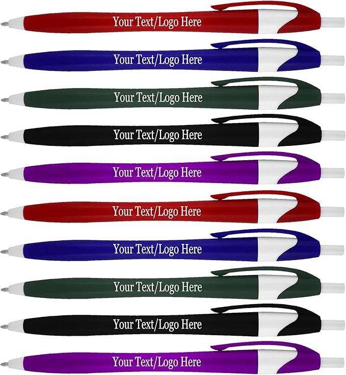 SyPen Personalized Pens With your Custom Logo or Text-500 Pack Bulk-for Businesses, Parties, and Events, Custom Printed Slim Ballpoint Click Pens, Assorted Barrel Colors, Black Ink