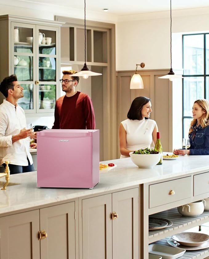 Upstreman 1.7 Cu.ft Mini Fridge with Freezer, Dorm Essentials, Adjustable Thermostat, Energy Saving, Low Noise, Single Door Compact Refrigerator for Dorm, Office, Bedroom, Pink-FR17