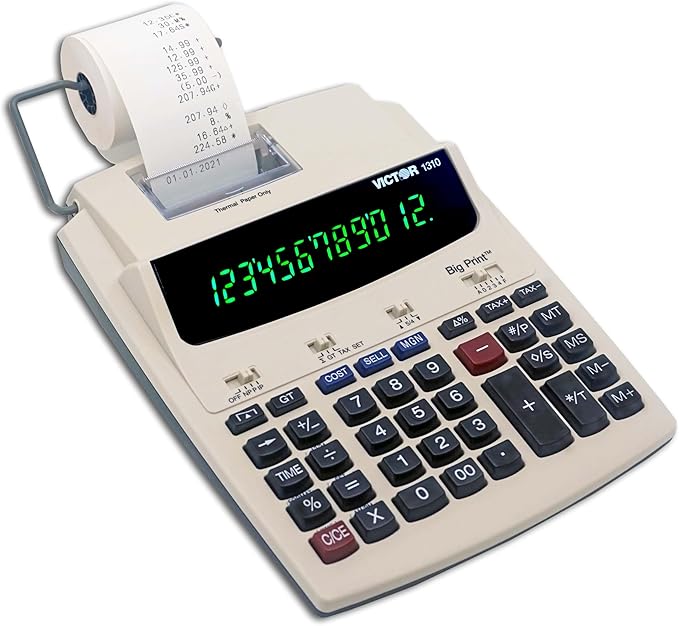 Victor 1310 Big Print Printing Calculator, 12-Digit LED Display, Fast Ink-Free Printing (8.0 LPS), Cost/Sell/Margin Keys, Advanced Business Functions, 2-1/4" Thermal Paper