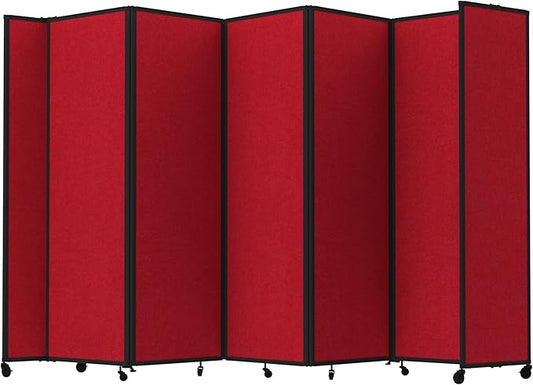 Versare Room Divider 360 Portable Wall Partition | Folding Panels | Large Freestanding Divider | Locking Wheels | Temporary Room Separator | 14' x 7'6'', Red