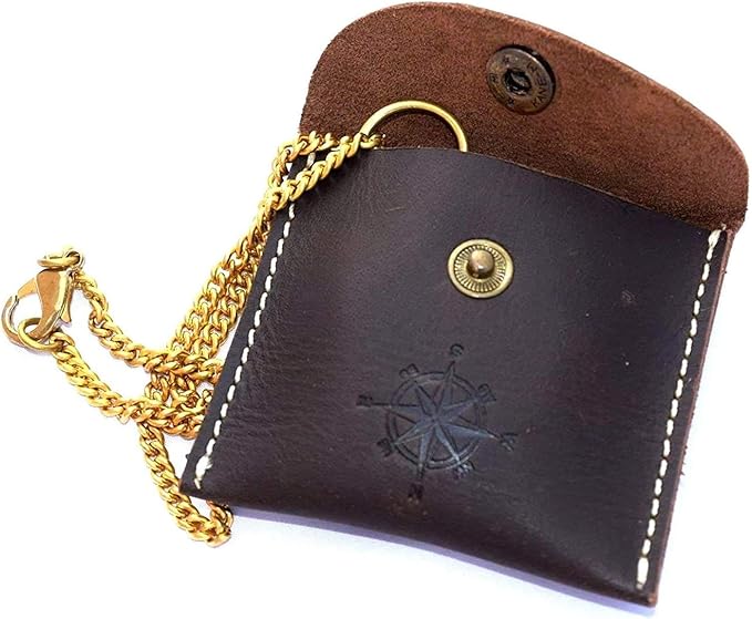 VERTERIS Nautical Vintage Compass Solid Brass Compass in a Black Leather Case