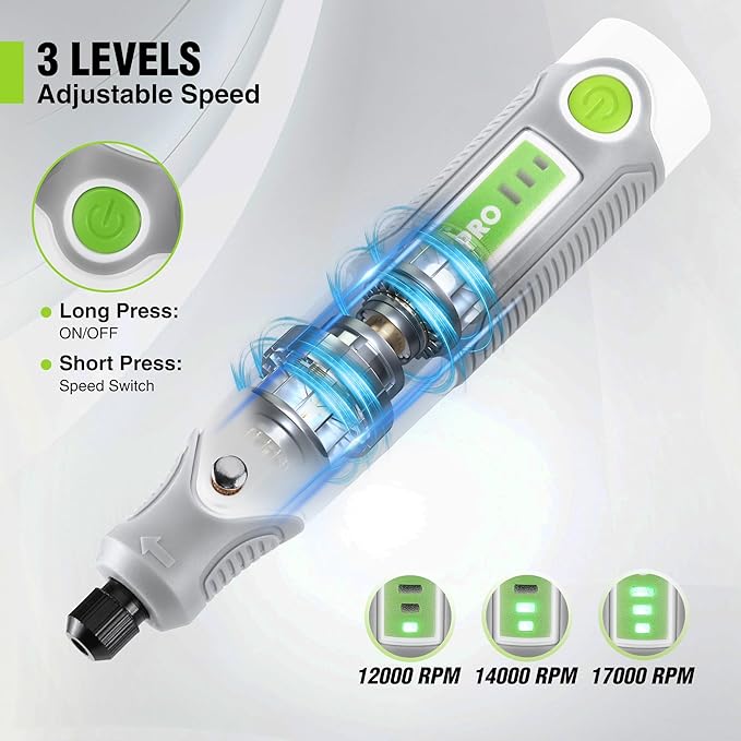 WORKPRO Cordless Rotary Tool Kit with 71pcs Accessories, 3 Variable Speeds, USB Rechargeable Mini Rotary Tool for Engraving, Sanding, Polishing, Carving, Cutting, DIY Crafts