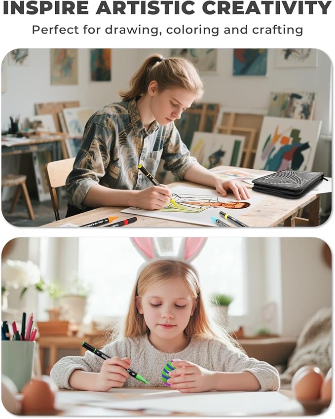 JusArt 48 Colors Acrylic Paint Markers Set With Bag, Dual Tip with Brush Tip and Fine Tip Paint Pens for Rock Painting, Wood, Egg, Canvas, Glass, Stone, Ceramic, DIY Crafts Professional Art Supplies