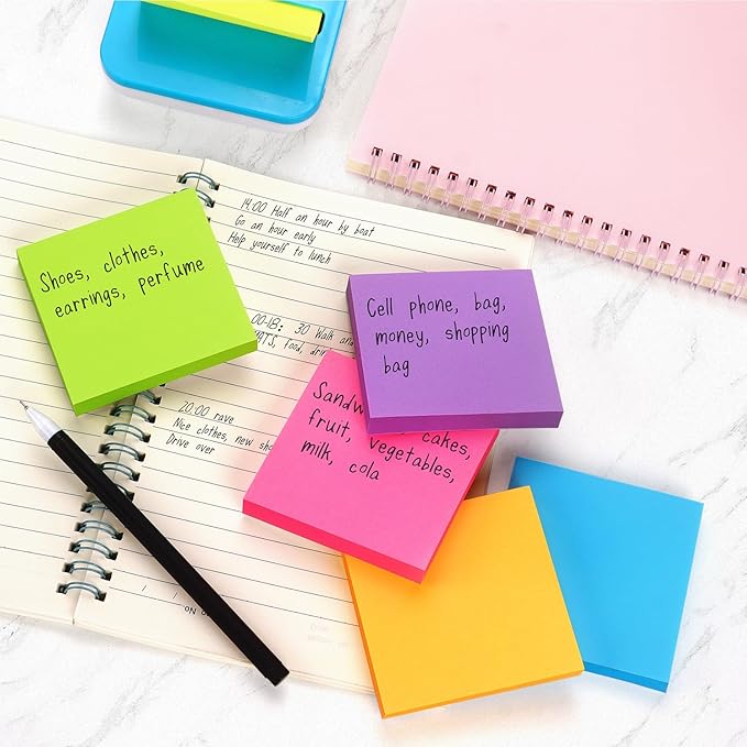 Sticky Notes 3x3 Pop Up Self-Stick Notes Pads with 6 Bright Colors, Easy to Post for Office, School, Home, 6 Pads/Pack, 100 Sheets/Pad(Pop Up)