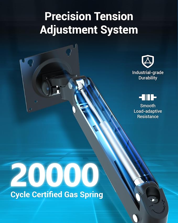 Heavy Duty Monitor Arm for 13-49 Inch Ultrawide Screens, Holds Up to 44lbs, Fully Adjustable Single Monitor Mount, with Clamp & Grommet Base, 75/100mm VESA Desk Mount, Black