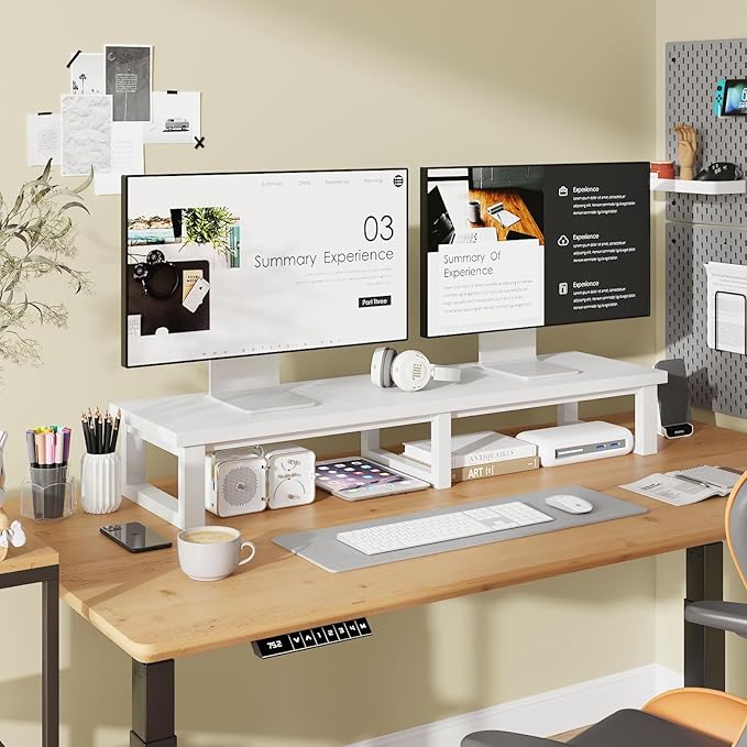 45" Large TV Riser for 32-60 inch TV, TV Riser Stand Shelf with Steel Legs, Tabletop TV Stand Riser for Home Office,White