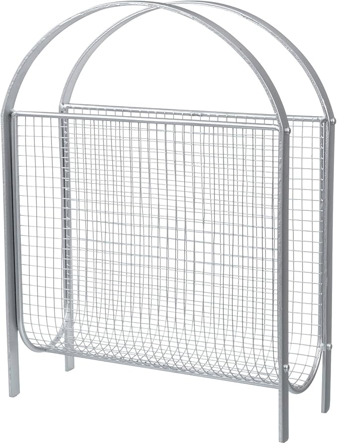 MyGift Mid-Century Design Magazine Rack, Matte Black Tone Metal Mesh Freestanding Magazine Organizer Holder Sling (Silver)