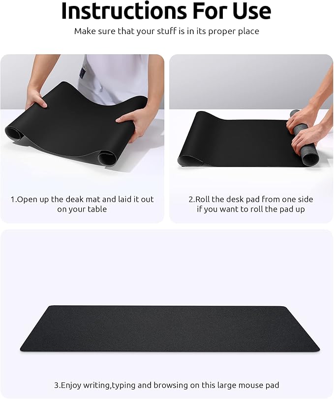 YSAGi Leather Desk Protector, Non-Slip Large Mouse Pad, Waterproof PU Laptop Mat Table Pad for Office and Home (90 x 43 cm, Black)